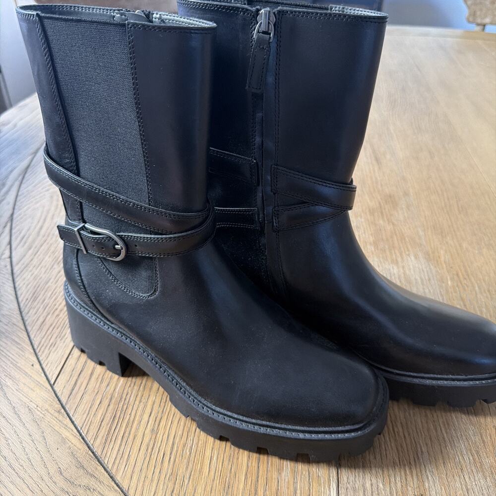 Sarto Franco Sarto A Emerson Leather Lug Sole 9 M Black Ankle Moto Boots NEW